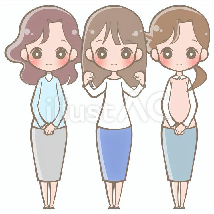 全身-拳-女性-無表情201122 女性,無表情,ガッツポーズのイラスト素材