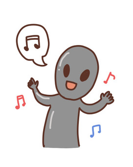 両手を広げて歌をうたう宇宙人（グレイ） 宇宙人,グレイ,楽しい,歌,音符のイラスト素材