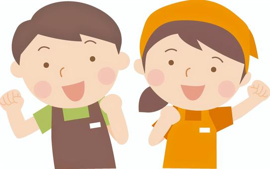 元気な店員さん 店員,スーパー,従業員,アルバイト,パート,男女,元気,やる気,働く,ネームプレートのイラスト素材