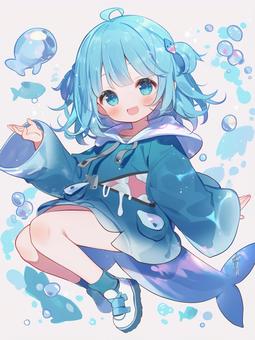 クジラモチーフの服装をした女の子