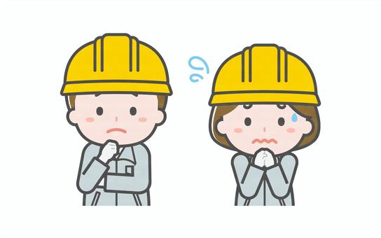 ミニ_2人_工事作業員の男女05 男性,女性,大人,職業,仕事,作業員,工事,土木,建設,解体のイラスト素材