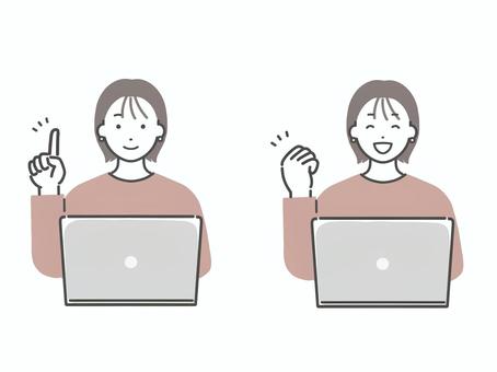 PCを操作する若い女性(説明・やる気) PCを操作する若い女性(説明・やる気) 女性,人物,若い,パソコン,ノートパソコン,説明,解説,ポイント,教える,重要のイラスト素材