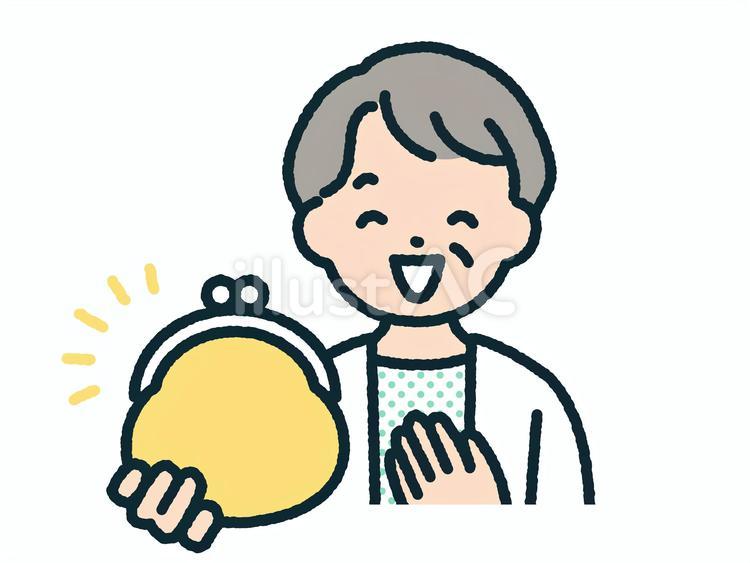 がま口財布を持って笑顔のシニア女性 おばあちゃん,女性,がま口のイラスト素材