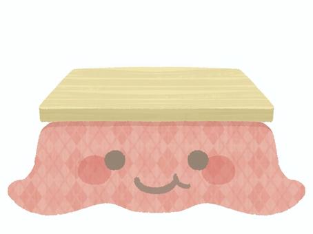 こたつ（顔あり） 炬燵,赤色,顔,笑顔,擬人化,天板,机,布団,家具,暖房器具のイラスト素材