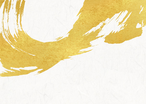 金色の毛筆アートと白い和紙 背景,和風,毛筆,白色,和紙,金箔,紙,金色,アート,白地のイラスト素材