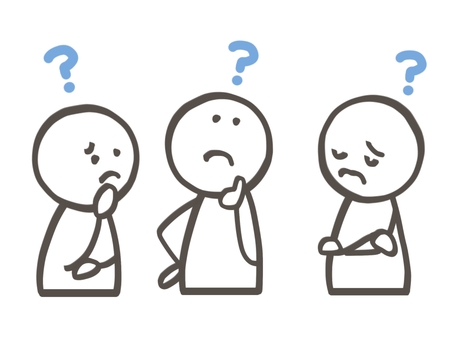 棒人間　原因を考える人たち上半身 棒人間,人,3人,はてな,クエスチョンマーク,疑問,謎,考える,悩む,クイズのイラスト素材