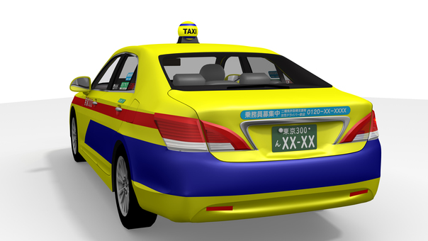 タクシー１（後面） タクシー,自動車,セダン,ハイヤー,空車,3dcg,リアル,賃走,代行,はたらくクルマのイラスト素材