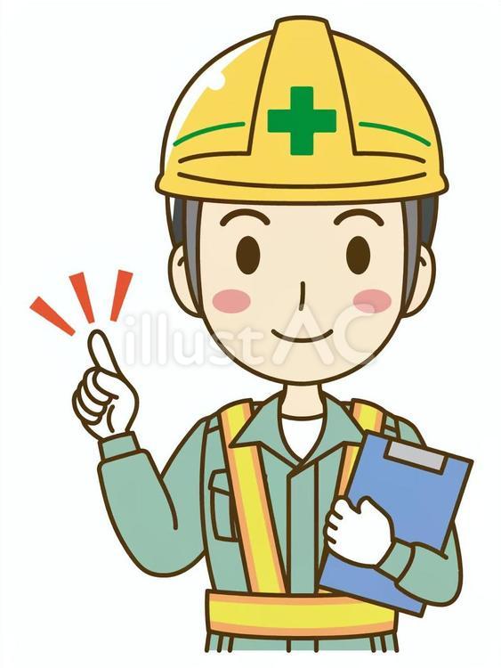指差しで説明する作業服を着た男性作業員 作業員,作業服,作業着のイラスト素材