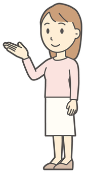  ロングヘア女性-522-全身 案内,女性,女の子,人物,かわいい,手かざし,こちら,どうぞ,説明,ガイドのイラスト素材