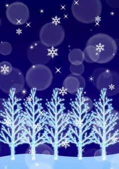 雪と星と樹木イルミネーションの冬の背景 樹木,イルミネーション,木,並木,電飾,冬,雪,玉ボケ,星,グラデーションのイラスト素材