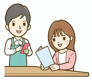 飲食店で注文する女性と男性店員_25 女性,ビジネス,人物,人,カフェ,イラスト,シンプル,かわいい,求人,求人広告のイラスト素材