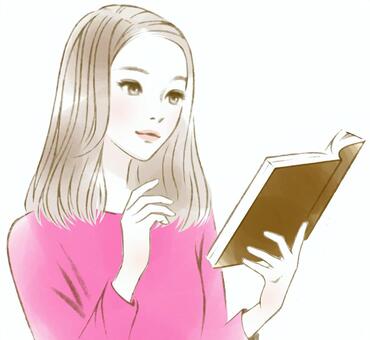 本を読む女性ピンク