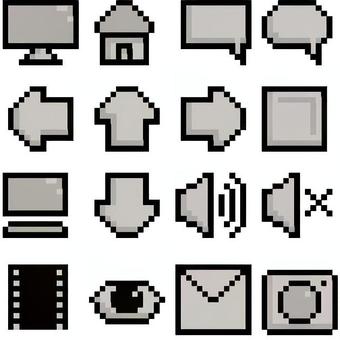 ドット絵　アイコンセット シンプル,ドット絵,アイコン,セット,レトロゲーム,モノクロ,ホーム,ボタン,ファミコン,建物のイラスト素材