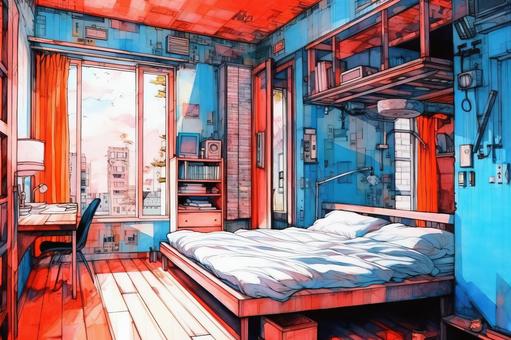 Illustration, bedroom, room, window, 