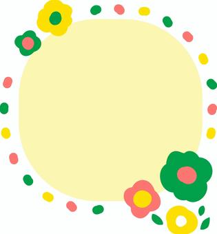 北欧風お花フレーム(オレンジ黄色緑／黄色 花,フレーム,枠,可愛い,かわいい,飾り枠,黄色,黄,オレンジ,緑のイラスト素材