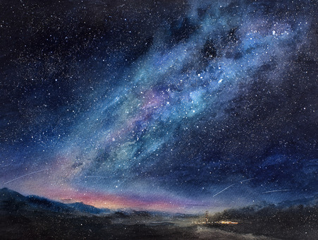 満天の星空と天の川の美しい夜景イラスト