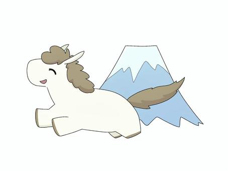 山を越えるお馬さんと富士山のイラスト青 馬,富士山,縁起物,自然,風景,年賀状,午年,十二支,2026年,お正月のイラスト素材