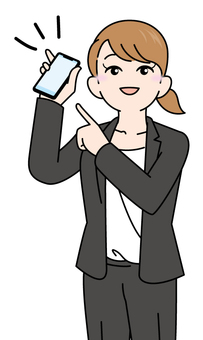 A girl in a suit holding a smartphone (coloring 2), , JPG, PNG and AI