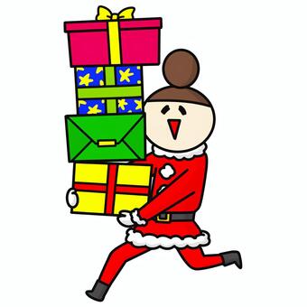 プレゼントを運ぶサンタのおだんご女性 女性,クリスマス,プレゼント,サンタ,サンタクローズ,たくさん,山積み,12月,人物,運ぶのイラスト素材