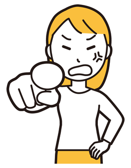  ロングヘア女性(黄)-281-バスト 指さす,怒る,女性,女の子,人物,かわいい,キレる,叱る,ムカつく,喧嘩のイラスト素材