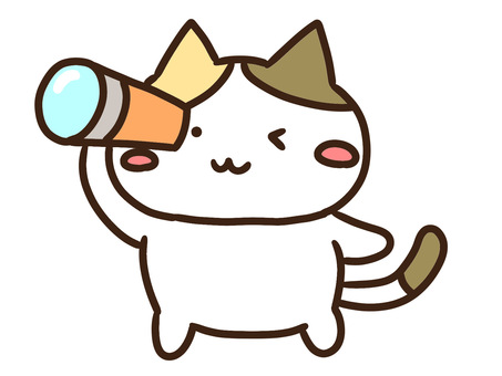 望遠鏡で遠くを覗いて見るかわいい三毛猫 望遠鏡,覗く,眺める,見る,遠く,観察,ねこ,探検,発見,天体観測のイラスト素材