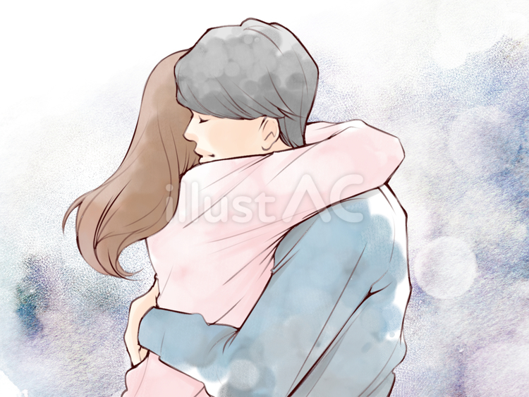 抱き合う二人（背景水玉） カップル,抱き合う,二人のイラスト素材