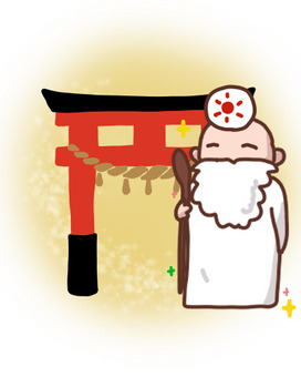 太陽のお面をつけた神様と鳥居（神社） 神様,お面,太陽,神社,鳥居のイラスト素材