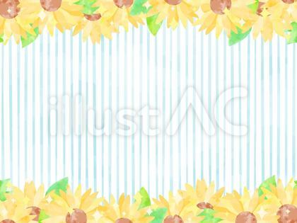 綺麗な手描きのひまわりとストライプの背景