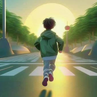 交差点をすごい勢いで子供が走っている 交差点をすごい勢いで子供が走っている 子供,子ども,小児のイラスト素材