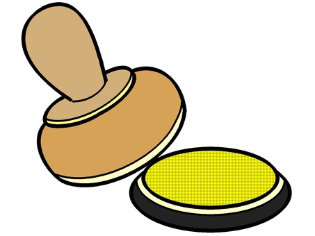 スタンプのセットアイコン『黄』 スタンプ,押す,道具,インク,スタンプ台,文具,モチーフ,カラー,セット,挿絵のイラスト素材