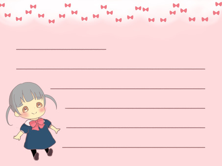 ピンク・リボン・女の子（罫線ver） 便箋,手紙,レター,女の子,制服,フレーム,レターセット,背景,キラキラ,枠のイラスト素材
