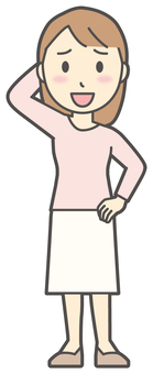  ロングヘア女性-381-全身 照れる,女性,女の子,人物,かわいい,恥ずかしい,嬉しい,喜ぶ,表情,感情のイラスト素材