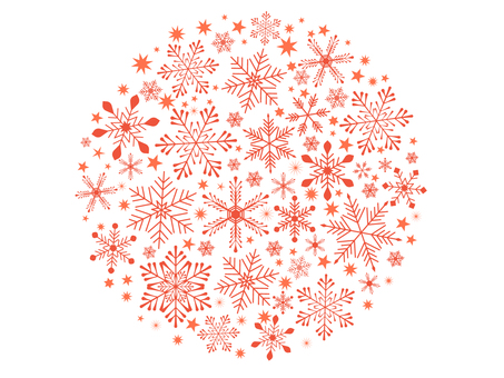 雪の結晶デザイン背景　ラウンド　赤 クリスマス,冬,背景,雪,雪の結晶,キラキラ,手描き,フレーム,光,星のイラスト素材