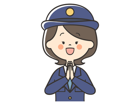感謝する女性警察官 笑顔,嬉しい,喜び,いただきます,ごちそうさまでした,感謝,ありがとう,警察,警察官,警官のイラスト素材
