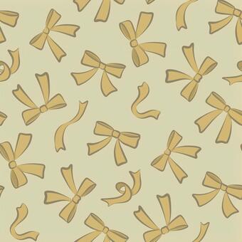 手描き風ゆるリボンのパターン柄 ゴールド リボン,柄,輪郭線,縁取り,ゴールド,ベージュ,背景,模様,包装紙,総柄のイラスト素材