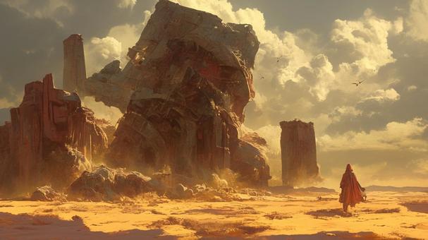 砂漠に佇む遺跡の人