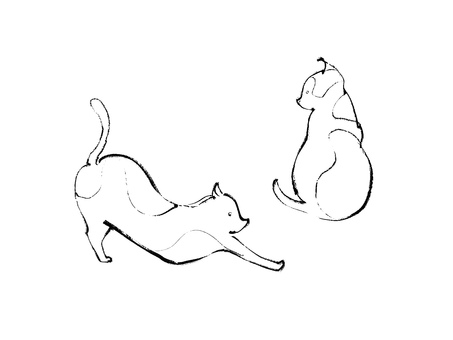 Illustration, बिल्ली, दो कुत्तों, पालतू बिल्ली, 