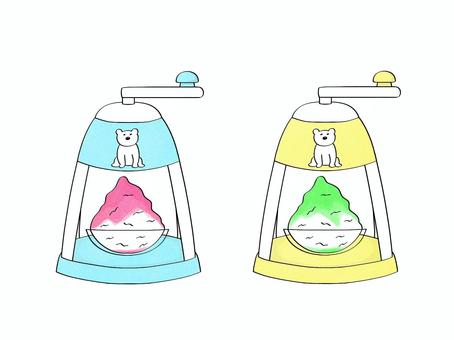 白くまかき氷機① かき氷あり かき氷,かき氷機,夏,夏祭り,涼しい,デザート,いちごシロップ,メロンシロップ,ピンク,緑のイラスト素材