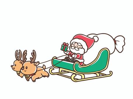 ソリに乗ってプレゼントを運ぶサンタさん クリスマス,サンタクロース,サンタ,トナカイ,ソリ,そり,プレゼント,ベル,贈り物,12月のイラスト素材