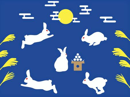 月見うさぎのセット うさぎ,兎,兔,月見,空,中秋,名月,十五夜,夜,仲秋のイラスト素材