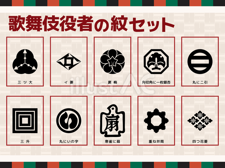 歌舞伎役者の紋セット 歌舞伎,歌舞伎役者,紋のイラスト素材