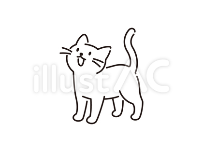 鳴く猫のシンプルイラスト 線