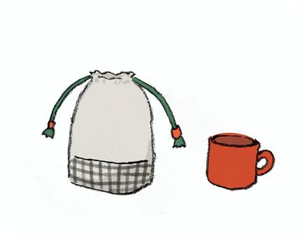 コップ袋とコップ コップ袋とコップ コップ袋,コップ,入園,入学,準備,準備グッズ,赤,単品,挿絵,手描きのイラスト素材