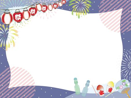 お祭りのフレーム4 花火,夏休み,お祭り,夏祭り,かき氷,うちわ,ラムネ,夏,花火大会,納涼祭のイラスト素材