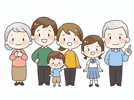家族のイラスト 家族,集合,二世帯,子ども,中学生,学生,高校生,児童,女性,おばあちゃんのイラスト素材