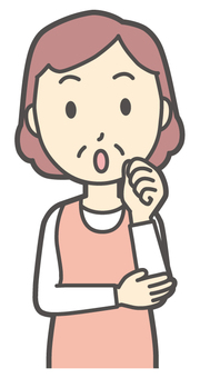  エプロンおばちゃん-146-バスト 考える,おばちゃん,エプロン,お母さん,ママ,中年,おばさん,主婦,人物,かわいいのイラスト素材