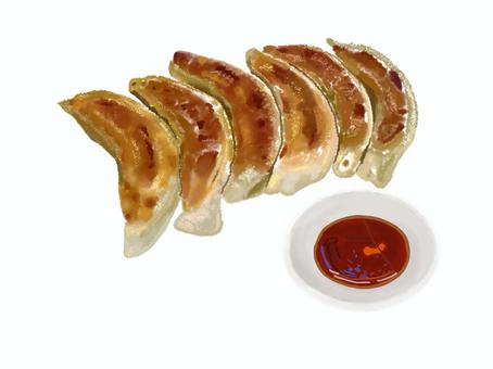 焼き餃子（皿なし・タレ付き）3 焼き餃子,ギョーザ,餃子,タレ,単品,中華,昼食,食事,手描き,中華料理のイラスト素材