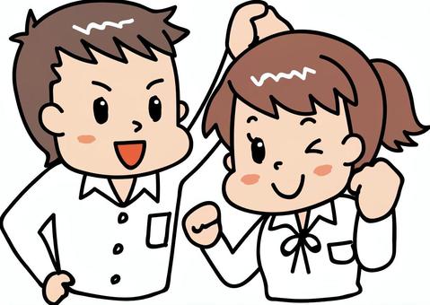 Energetic man and woman / student 5, school, men and women, guts pose, JPG, PNG and AI