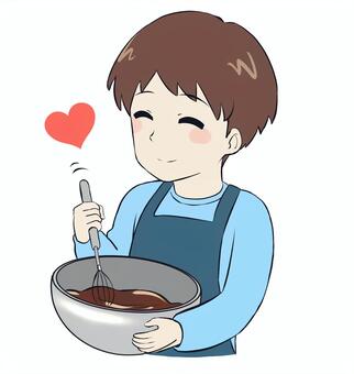 チョコを手作りする男の子（バレンタイン） バレンタイン,バレンタインデー,手作りチョコ,人,チョコレート,チョコ,バレンタインチョコレート,バレンタインチョコ,お菓子作り,ハートのイラスト素材