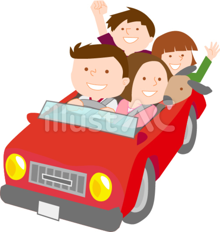 家族でドライブ（赤い車） 家族,ドライブ,自動車のイラスト素材